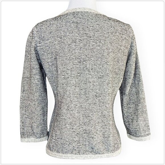 MM Couture Miss Me Black Ivory Mottled 3/4 Sleeve Beaded Cardigan Sweater M - Picture 2 of 3